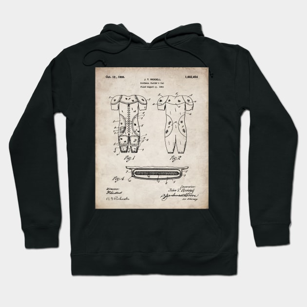 Football Pads Patent - Football Player Coach Team Art - Antique Hoodie by patentpress